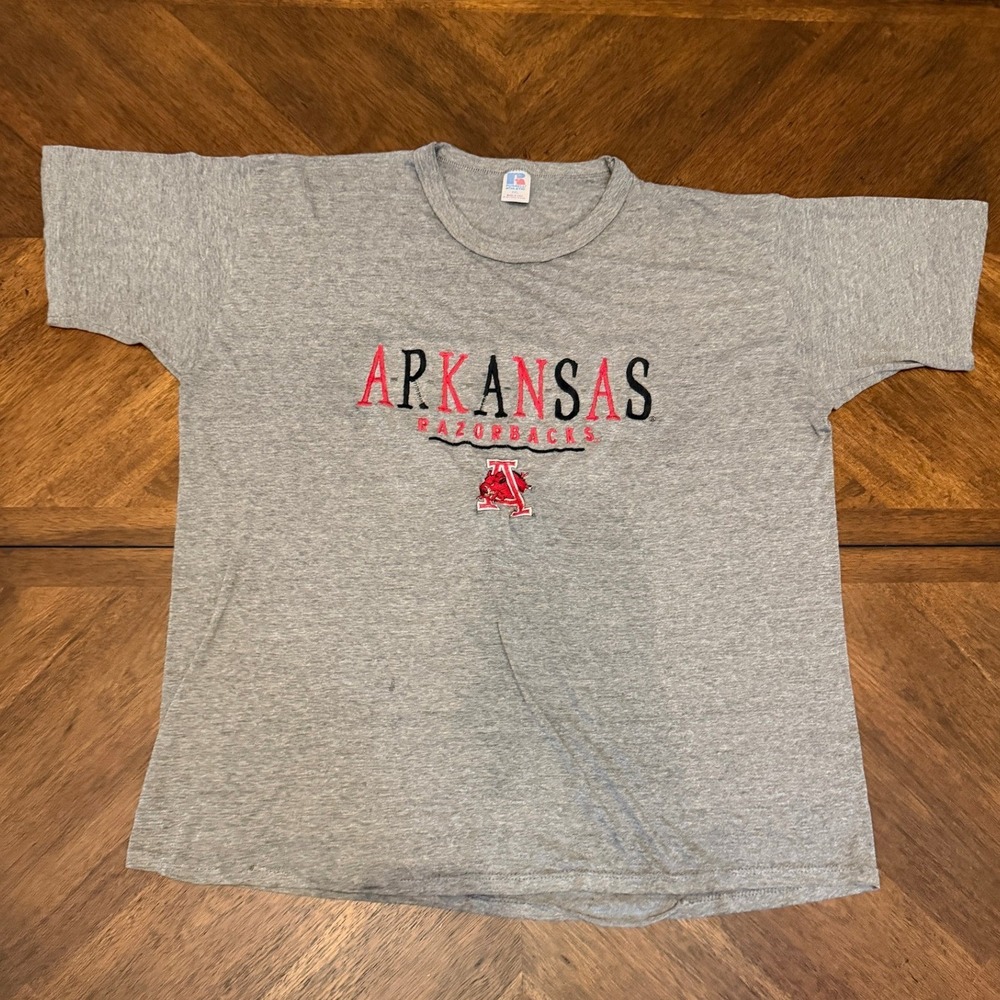 Vintage Russell Athletic Arkansas Razorbacks T Shirt‎ XXL Gray Made in USA 90s